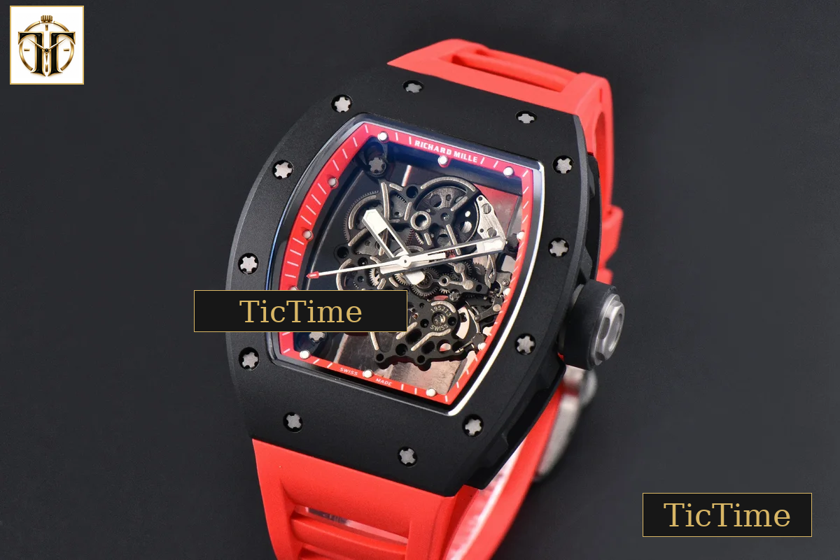 RM055 42.7mm APSF Ceramic Black Bezel Red Skeleton Dial Black Crown Red Rubber Strap RMUL2 — foto 5