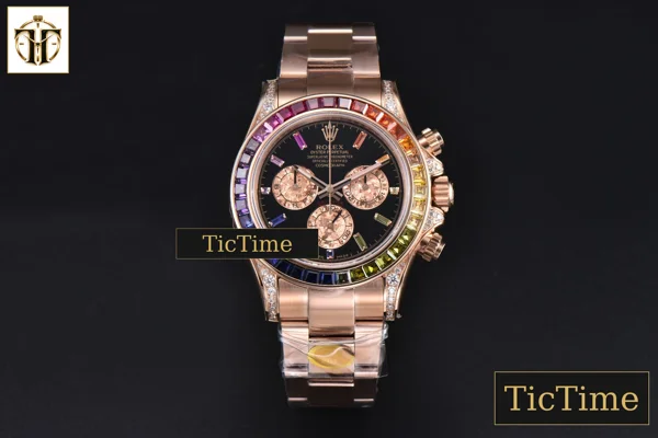 Foto frontal — Daytona Rainbow 116598 ZF Black Diamonds Dial RG Bracelet SH4130