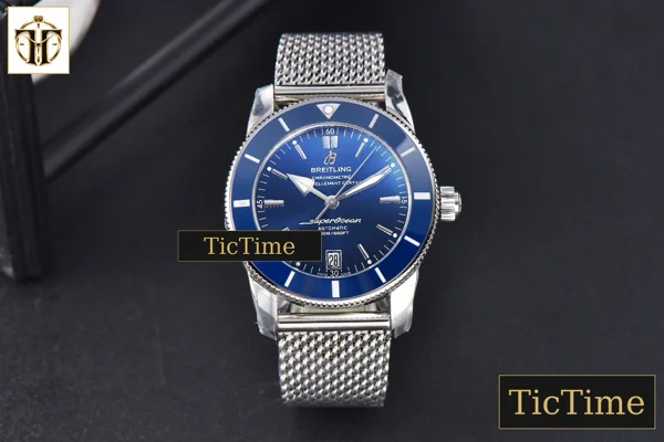 Foto frontal — SuperOcean Heritage II 42mm GF Blue Dial Blue Bezel SS bracelet A2824
