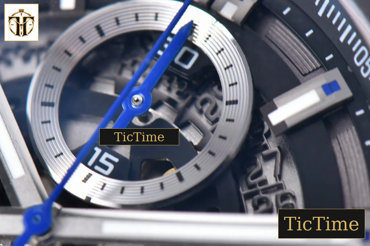Calibre Heuer 01 Chrono 45mm XF PVD Skeleton Dial Blue Hand Blue Rubber Strap A1887 — foto 6