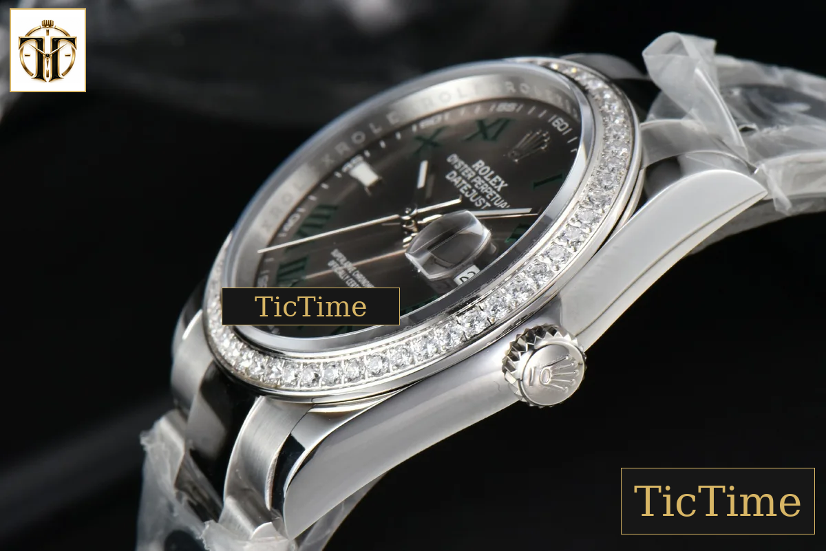 DateJust 36mm BPF Diamond Wimbledon Gray Dial Green Roma Marker Oyster Bracelet A2824 — foto 10