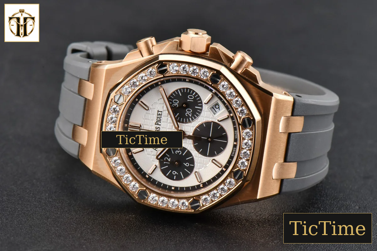 Offshore Ladies 26231ST 37mm RXWF RG Diamond White Dial Black Subdial Gray Rubber Strap Quartz — foto 13