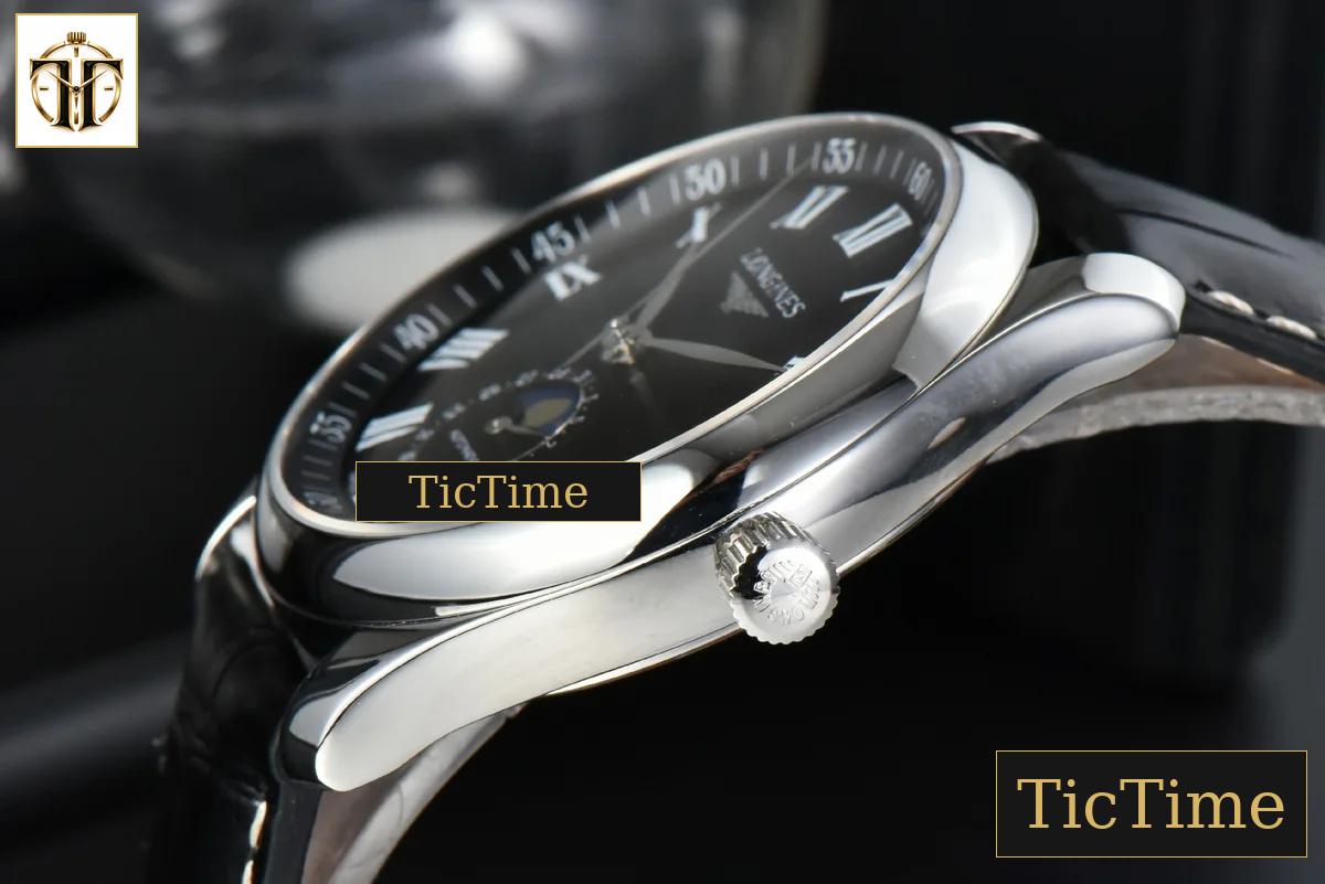 Master Moonphase 40mm GF Black Dial Roma Marker Black Leather Strap A899 — foto 9