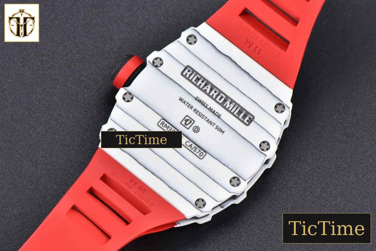 RM035-02 42mm T+F White Forged Carbon Black Skeleton Dial Red Crown Red Rubber Strap RMUL2 — foto 24