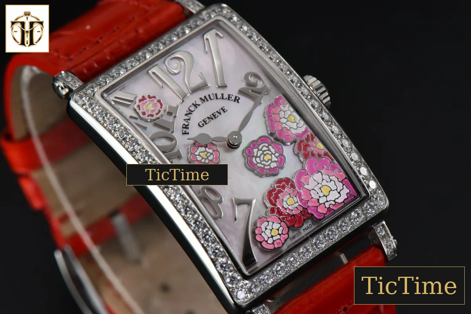 Long Island Ladies 26mm ZF Diamond MOP Dial Red Leather Strap Swiss Ronda Quartz — foto 11