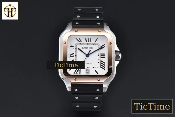 Foto frontal — Santos de Cartier XL 40mm AF SS White Dial RG Bezel Black Rubber Strap Miyota 9015