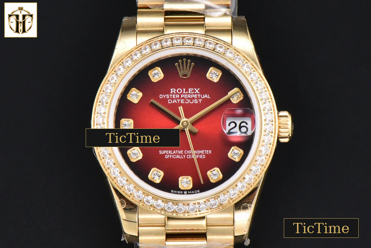 DateJust 31mm GMF YG Diamond Bezel Red Dial Diamond Marker President Bracelet A2824 — foto 5