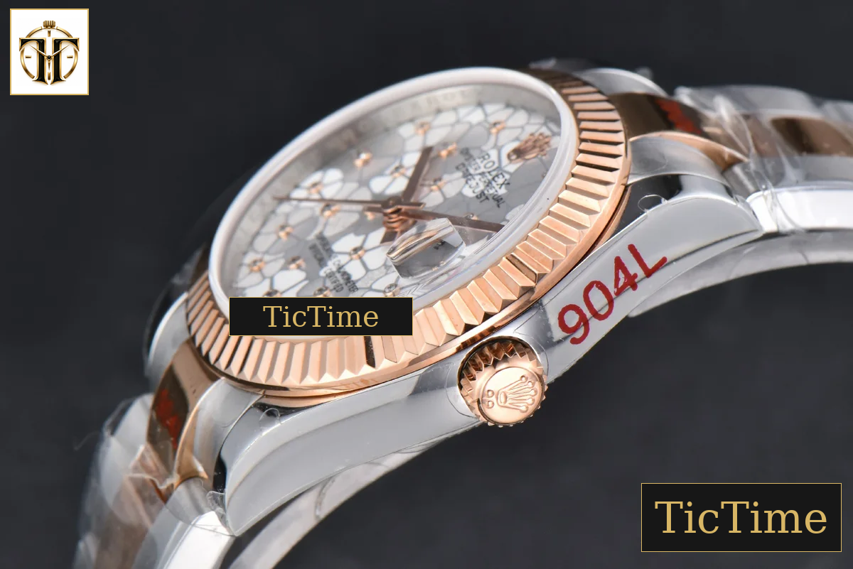 DateJust 904L 31mm GMF RG/SS Fluted Bezel Silver Flowers Dial Oyster Bracelet A2824 — foto 12