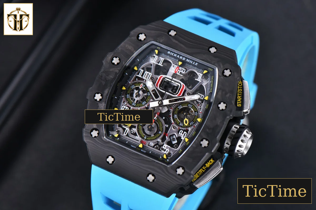 NTPT Chrono RM011 KVF Skeleton Dial Blue Rubber Strap V2 A7750 — foto 4