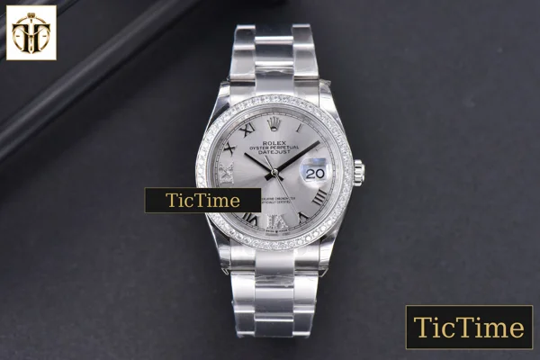 Foto frontal — DateJust 36mm EWF SS Silver Dial Diamond Roma Marker Diamond Bezel Oyster Bracelet A3235