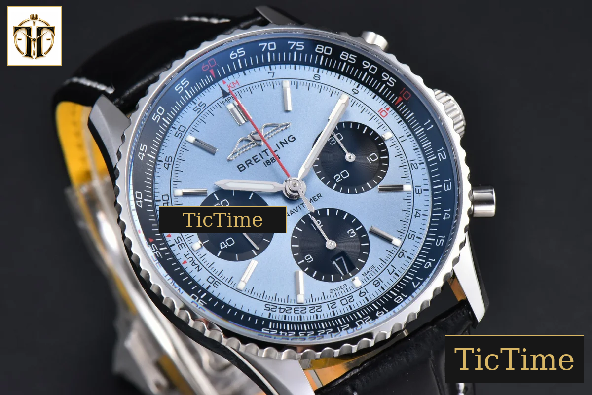 Navitimer B01 43mm BLSF Ice Blue Dial Black Subdial Black Leather Strap A7750 — foto 12