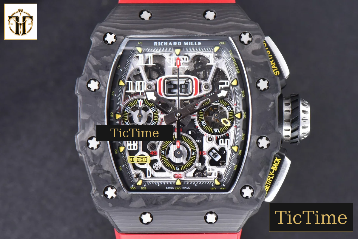 NTPT Chrono RM011 KVF Skeleton Dial Black Crown Red Rubber Strap V2 A7750 — foto 2