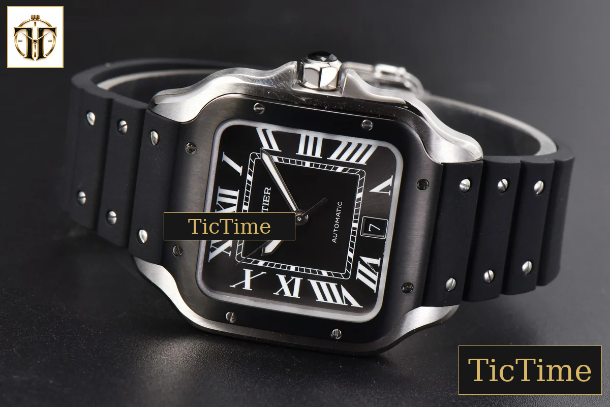 Santos Large 40mm GF Black Dial Black Rubber Strap Miyota 9015 — foto 12