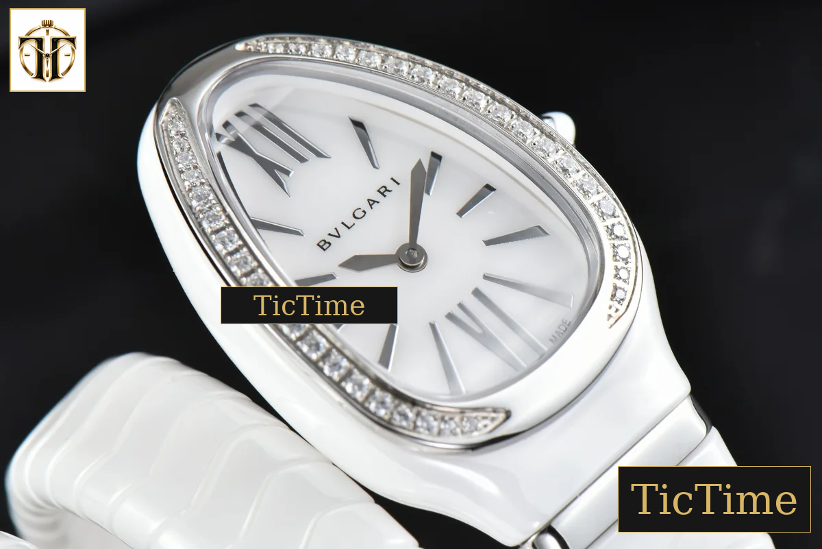 Serpenti Spiga 35mm BVF SS Polycyclic White Ceramic White Dial Diamond Bezel Quartz — foto 9