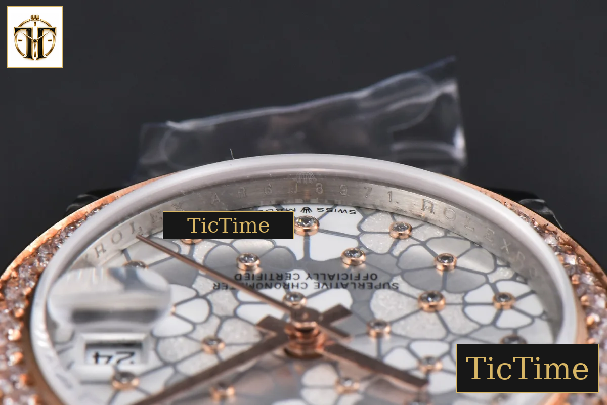 DateJust 904L 31mm GMF RG/SS Diamond Bezel Silver Flowers Dial Jubilee Bracelet A2824 — foto 15