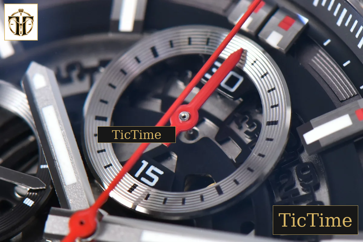 Calibre Heuer 01 Chrono 45mm XF PVD Skeleton Dial Red Hand SS Bracelet A1887 — foto 6