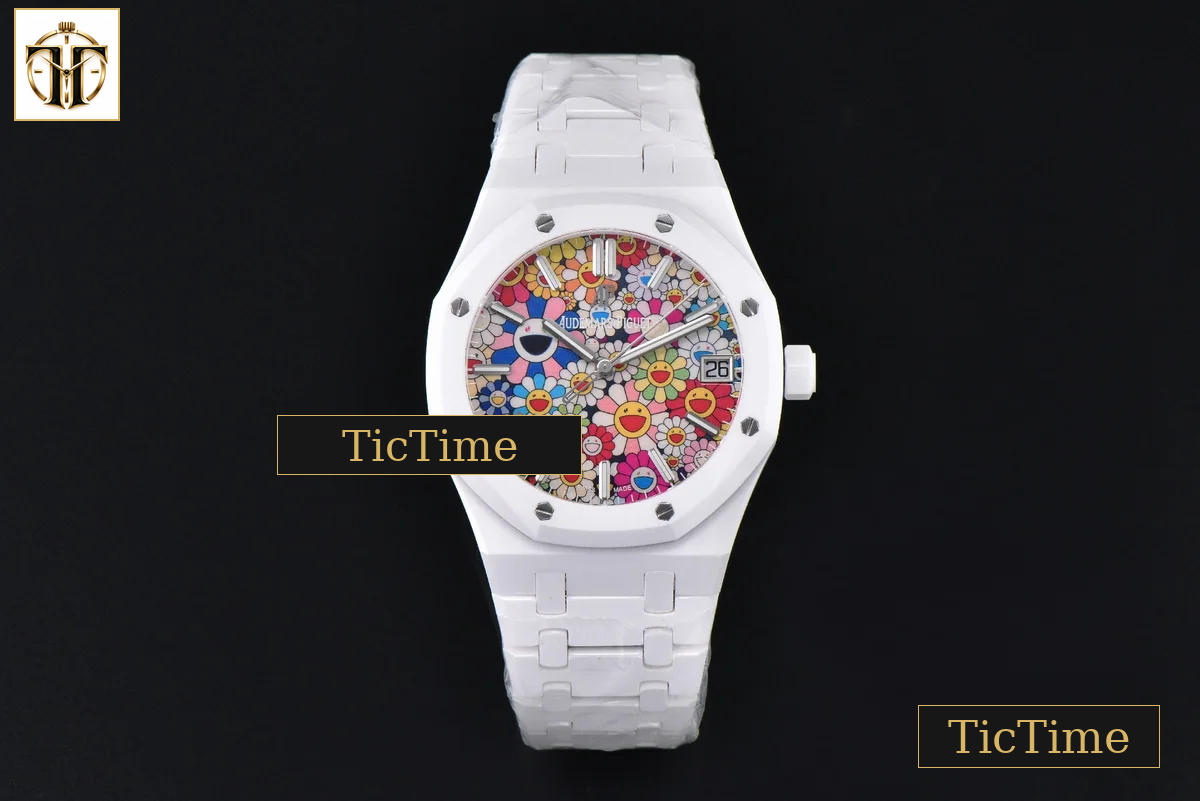 Royal Oak 15500 41mm APSF White Ceramic Takashi Murakami flower Dial SS Bracelet SA4302 — foto 2