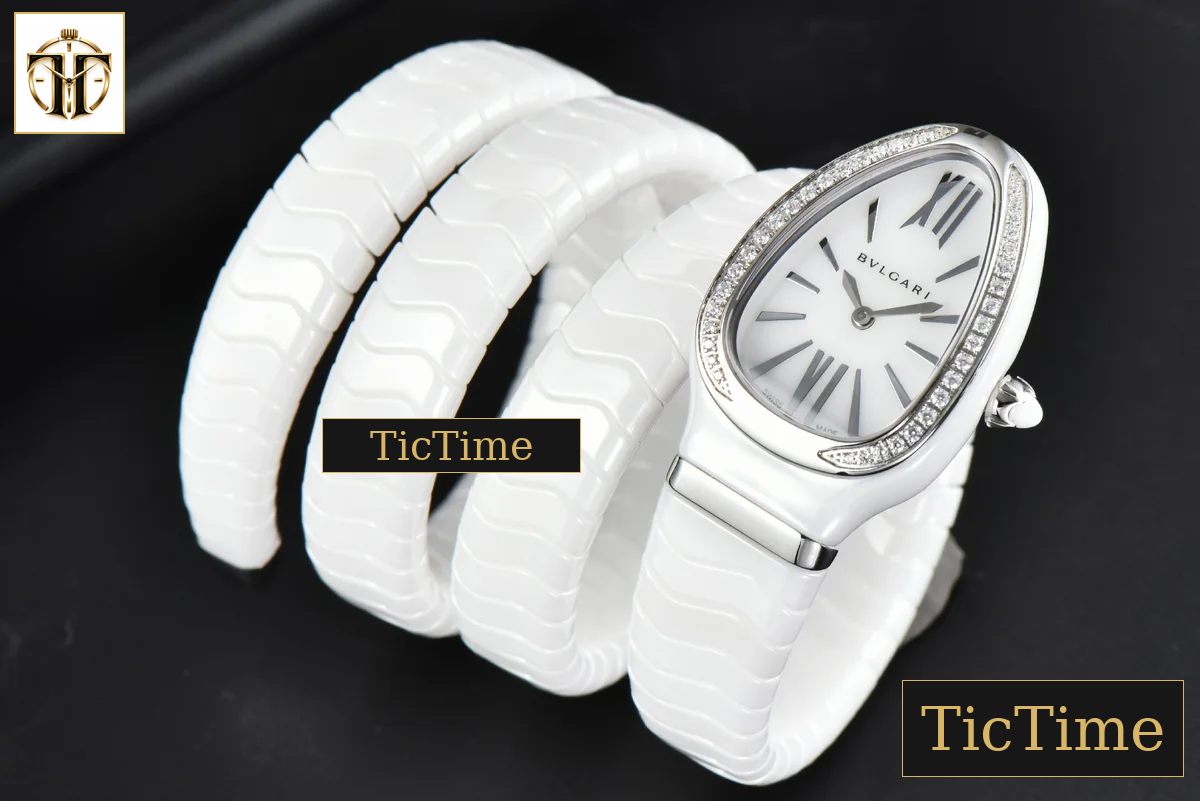 Serpenti Spiga 35mm BVF SS Polycyclic White Ceramic White Dial Diamond Bezel Quartz — foto 3