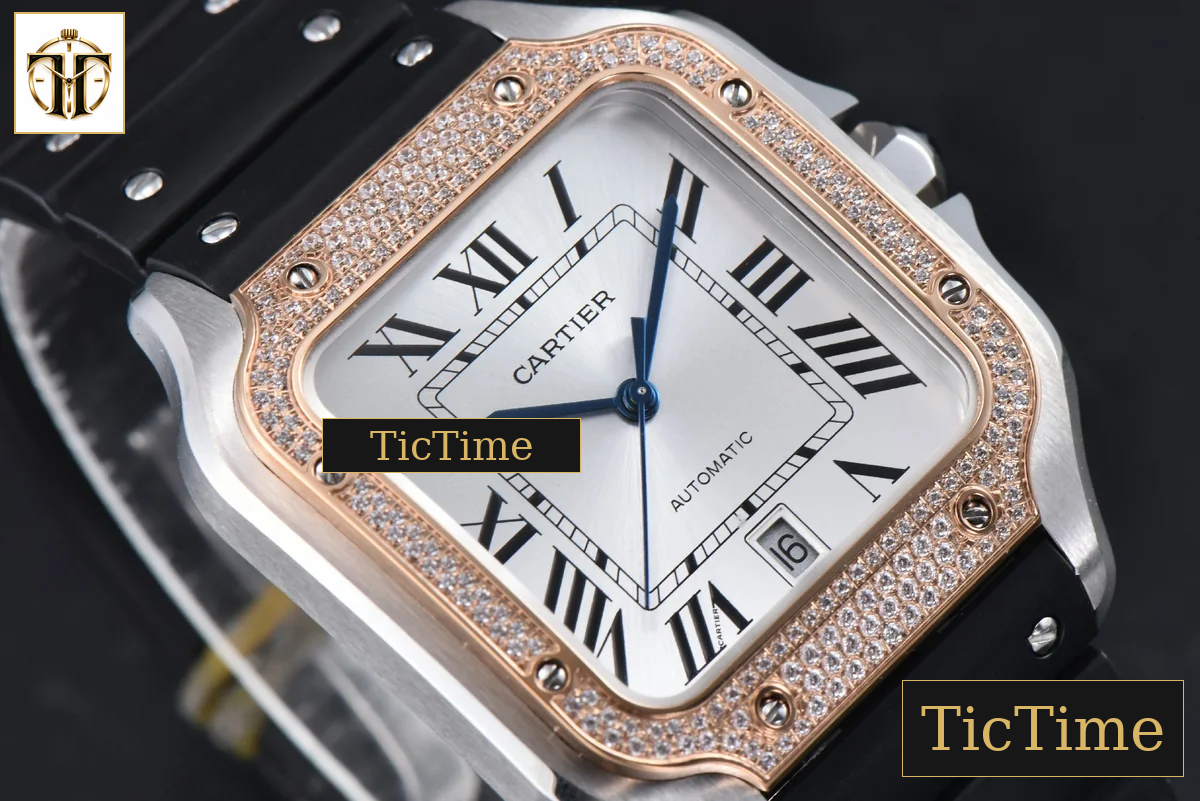 Santos de Cartier XL 40mm AF SS White Dial RG Diamond Bezel Black Rubber Strap Miyota 9015 — foto 10