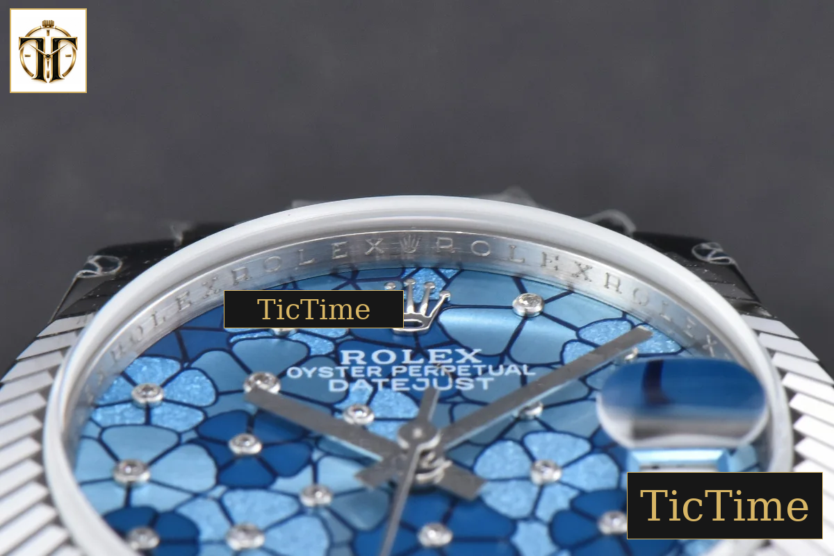 DateJust 904L Fluted Bezel 31mm GMF Blue Flowers Dial President Bracelet A2824 — foto 14