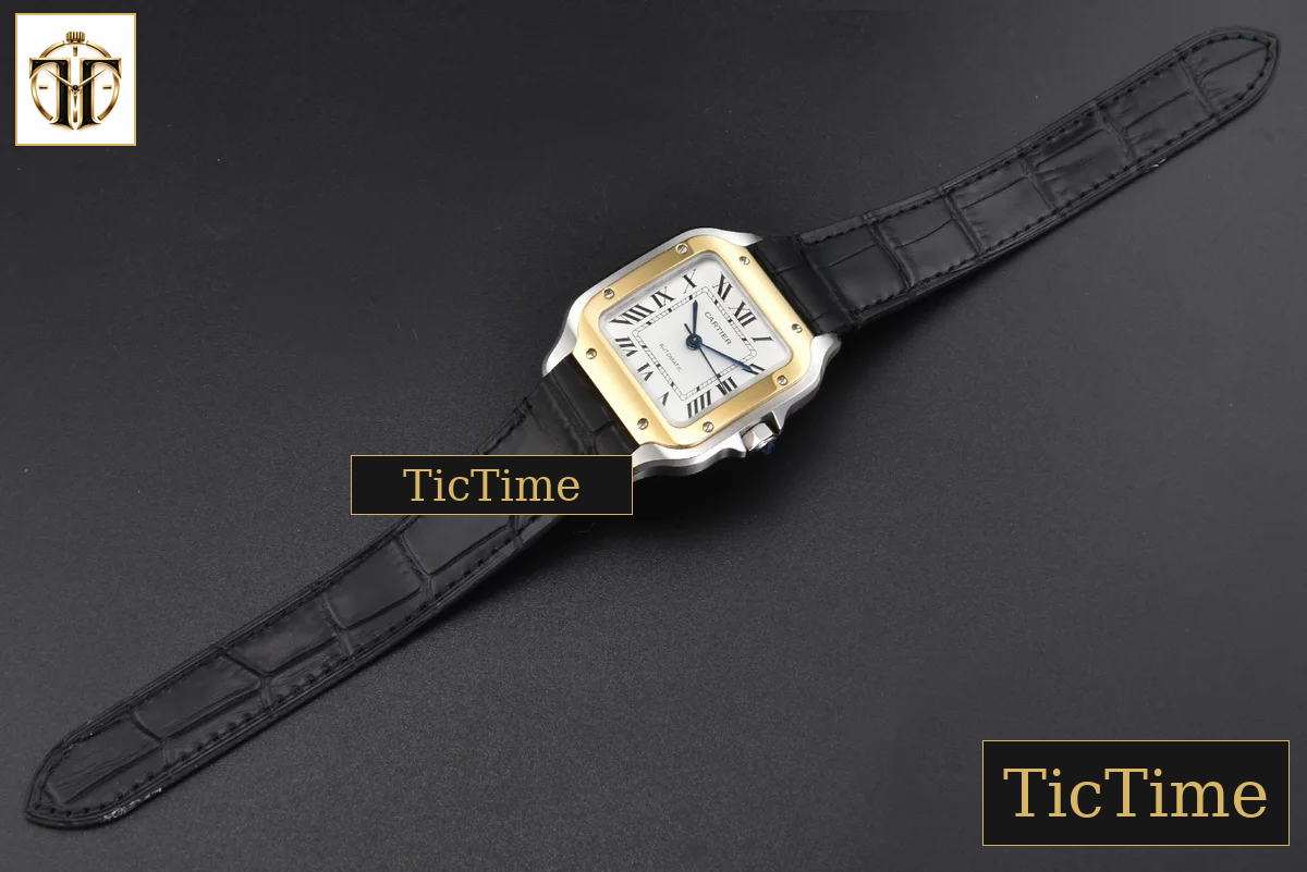 Santos de Cartier Medium 35mm AF SS White Dial YG Bezel Black Leather Strap Miyota 9015 — foto 31