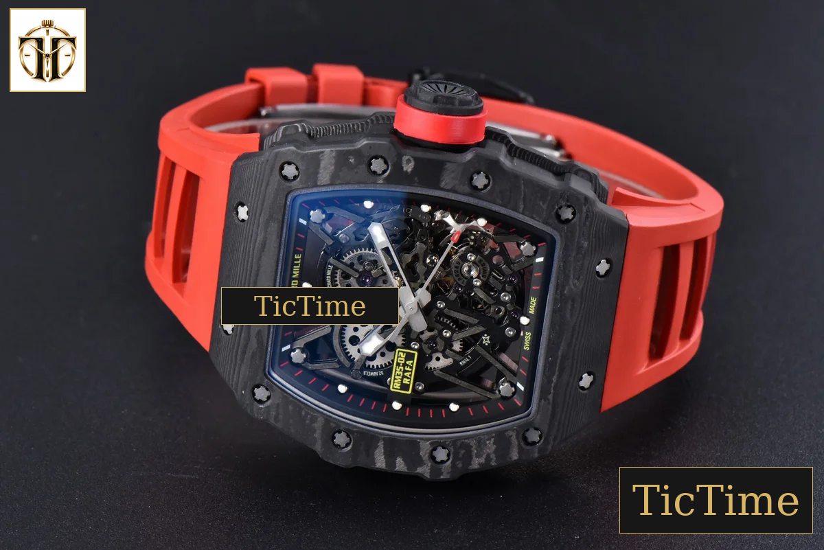 RM035-02 42mm T+F Black Forged Carbon Skeleton Dial Red Crown Red Rubber Strap RMUL2 — foto 13