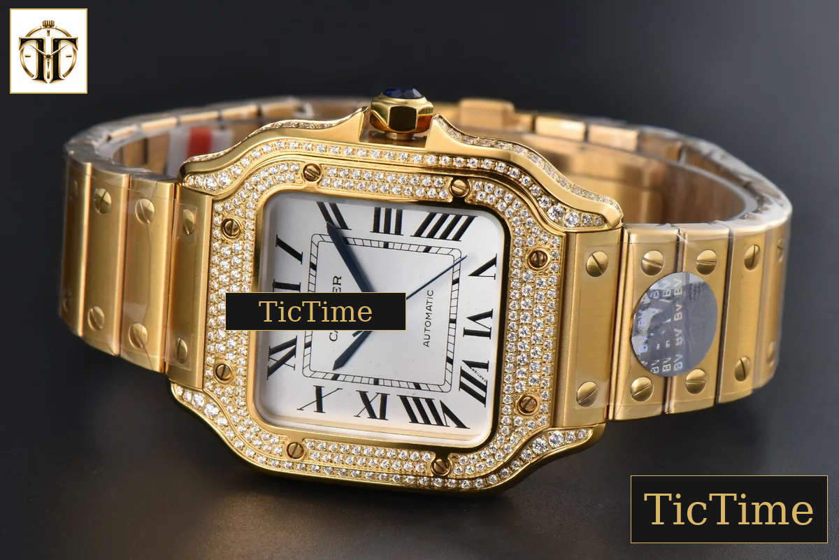 Santos de Cartier Medium 35mm BVF YG Diamond Case White Dial YG Bracelet Miyota 9039 — foto 13