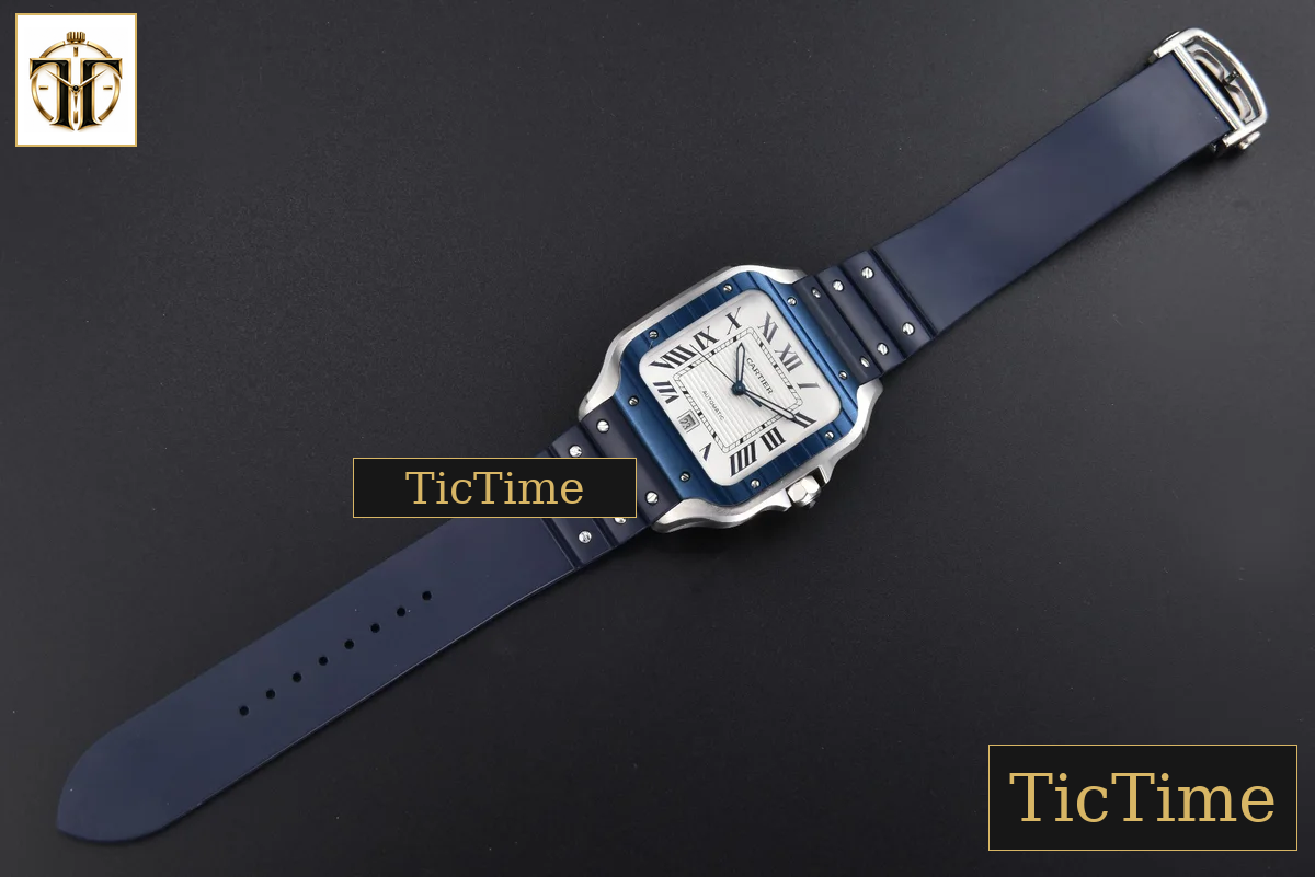 Santos de Cartier XL 40mm AF SS White Dial Blue Bezel Blue Rubber Strap Miyota 9015 — foto 32