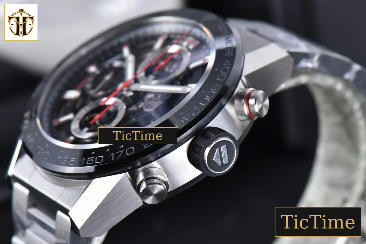 Calibre Heuer 01 Chrono 45mm XF PVD Skeleton Dial Red Hand SS Bracelet A1887 — foto 10
