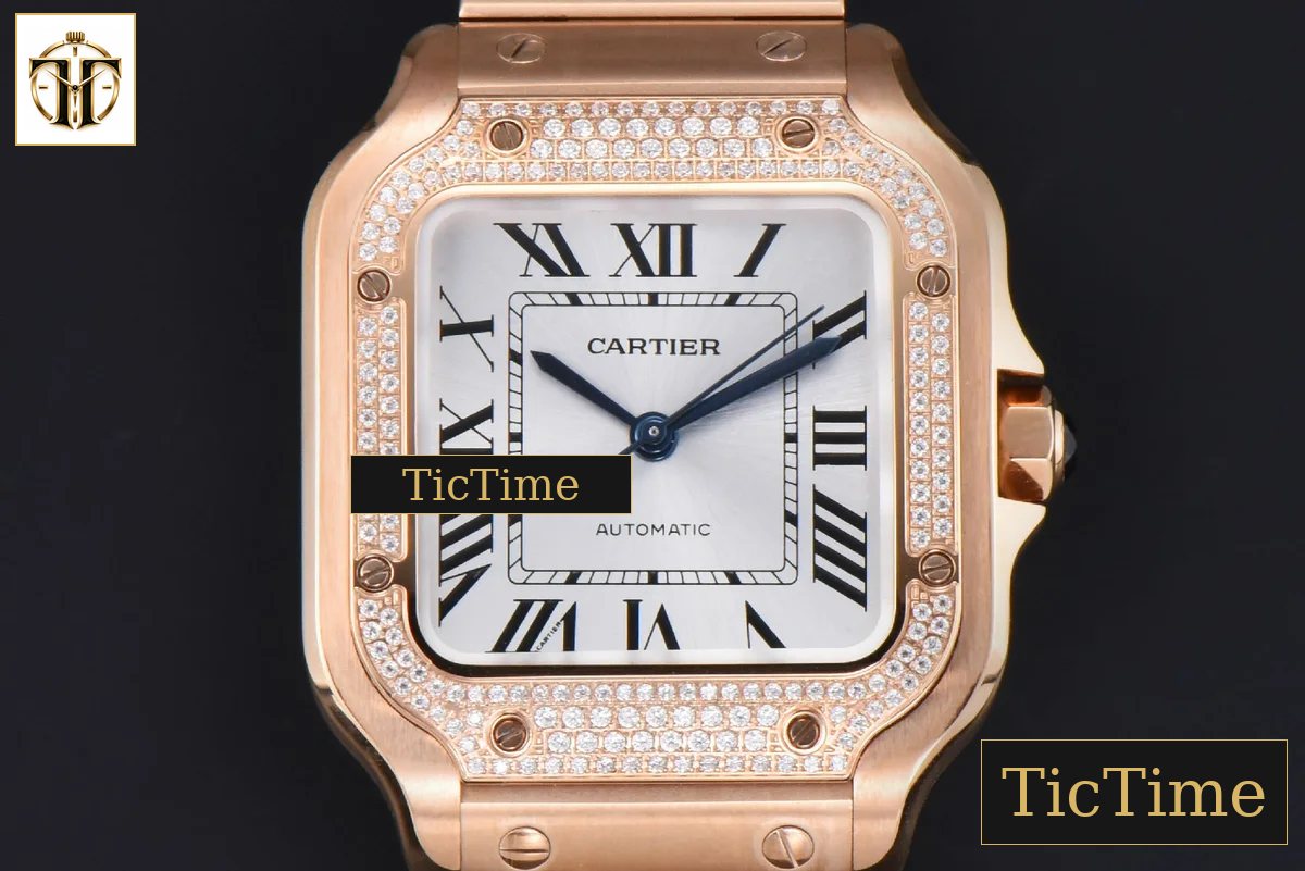 Santos de Cartier Medium 35mm BVF RG Diamond Bezel White Dial RG Bracelet Miyota 9039 — foto 2