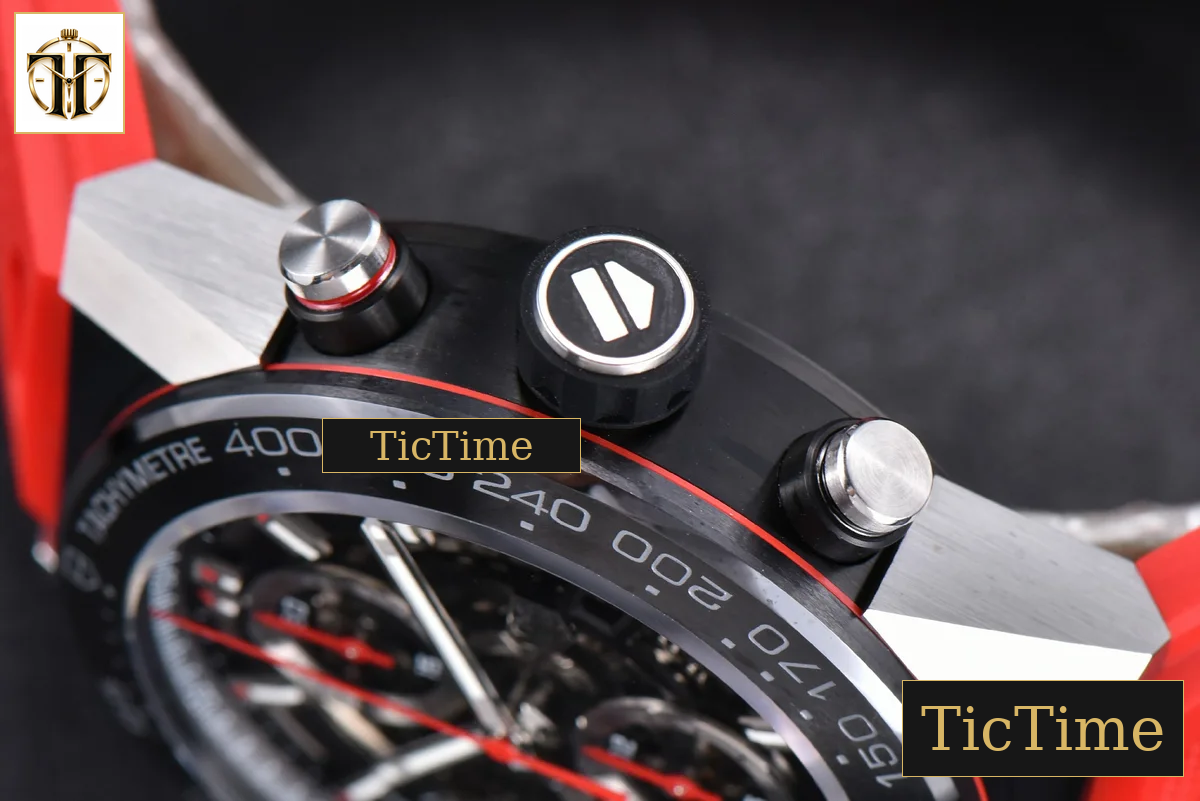 Calibre Heuer 01 Chrono 45mm XF Skeleton Dial Red Hand Red Rubber Strap A1887 — foto 13