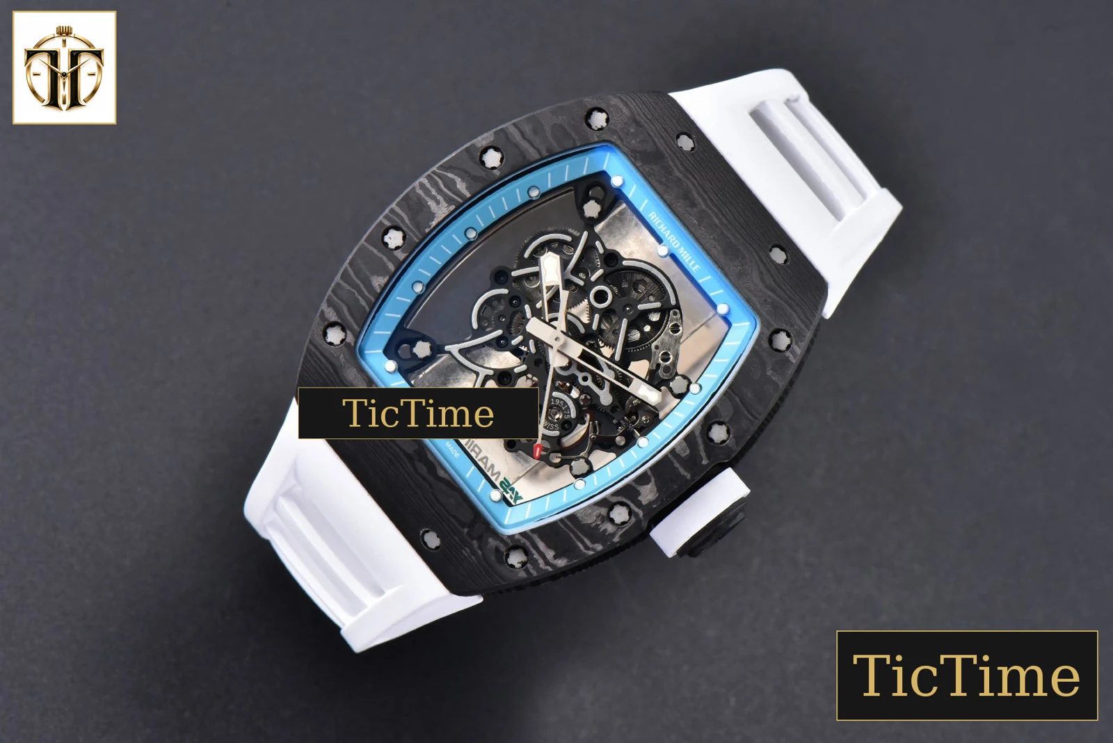 NTPT RM055 43mm ZF Blue Bezel White Crown White Rubber Strap V6 RMUL2 — foto 2