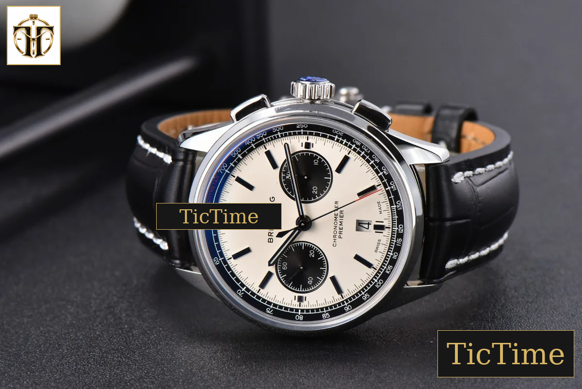 Premier B01 Chrono 42mm GF White Dial Black Subdial Black Leather Strap A7750 — foto 14