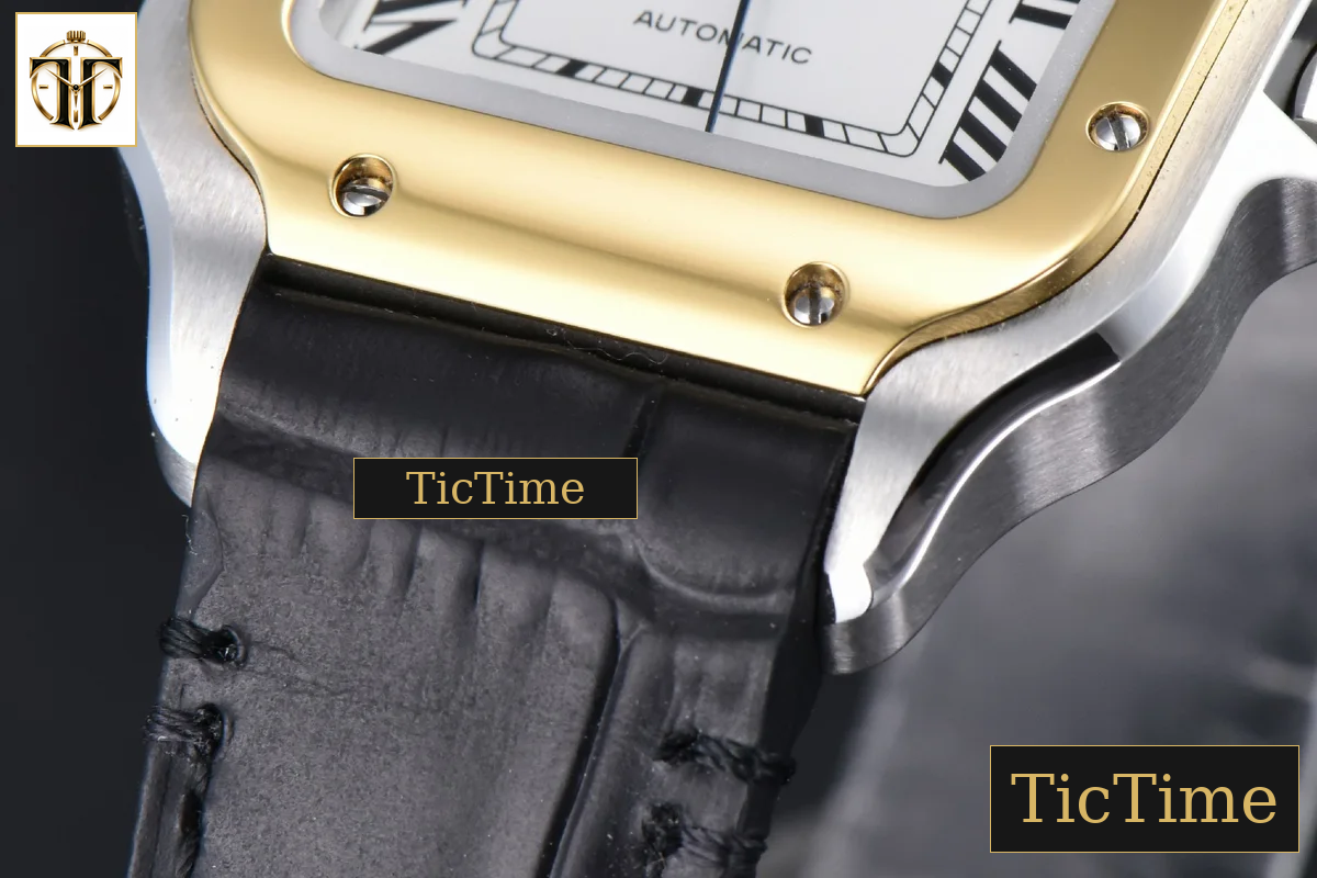 Santos de Cartier Medium 35mm AF SS White Dial YG Bezel Black Leather Strap Miyota 9015 — foto 8