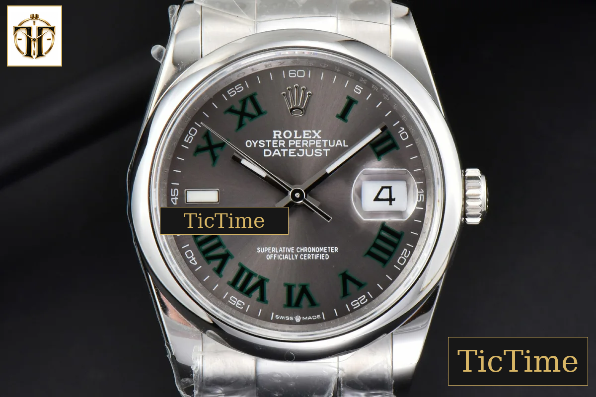 DateJust Smooth Wimbledon 36mm BPF Gray Dial Green Roma Marker Oyster Bracelet A2824 — foto 2