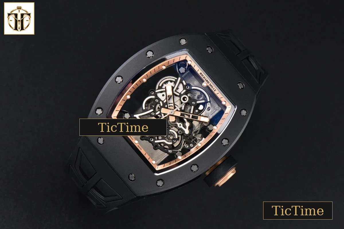 RM055 42.7mm ZF Ceramic Black Bezel Gold Skeleton Dial Black Crown Black Rubber Strap RMUL2 — foto 3