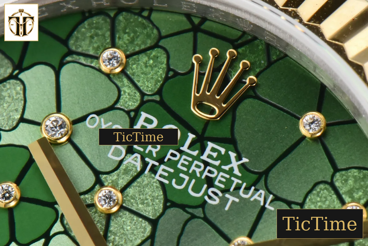 DateJust 904L 31mm GMF YG Fluted Bezel Green Flowers Dial Oyster Bracelet A2824 — foto 6