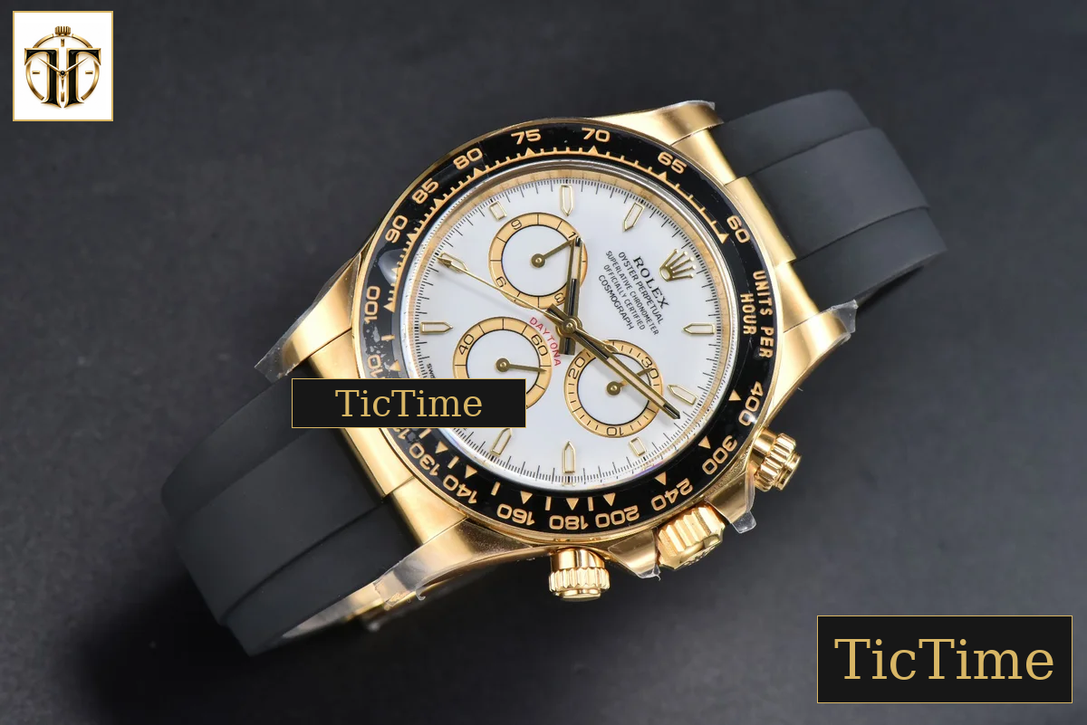 Daytona 126518 40mm Clean Factory YG Black Bezel White Dial Lume Marker Black Oysterflex Strap SH4131 — foto 3