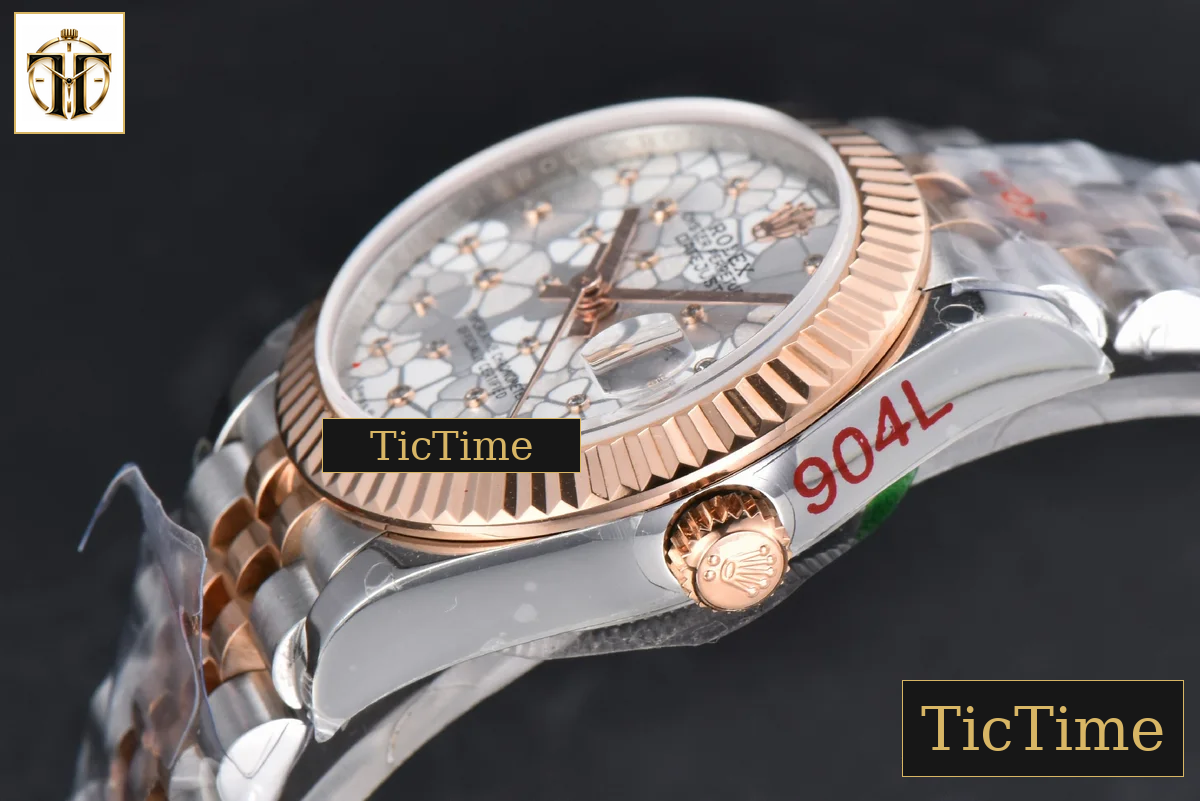 DateJust 904L 31mm GMF RG/SS Fluted Bezel Silver Flowers Dial Jubilee Bracelet A2824 — foto 12