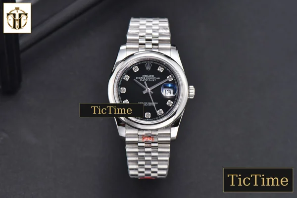 Foto frontal — DateJust 36mm GMF SS Smooth Bezel Black Dial Diamond Marker Jubilee Bracelet VR3235