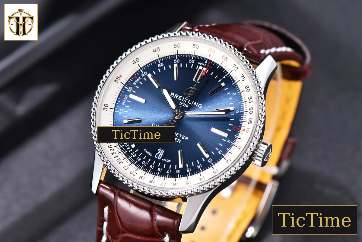 Navitimer 41mm TF SS Blue Dial White Bezel Brown Leather Strap A2824 — foto 3