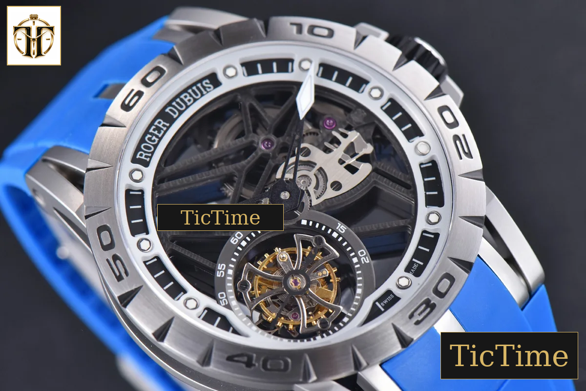Excalibur Sports Tourbillon 46mm JBF Titanium Skeleton Dial Black Crown Blue Rubber Strap — foto 13