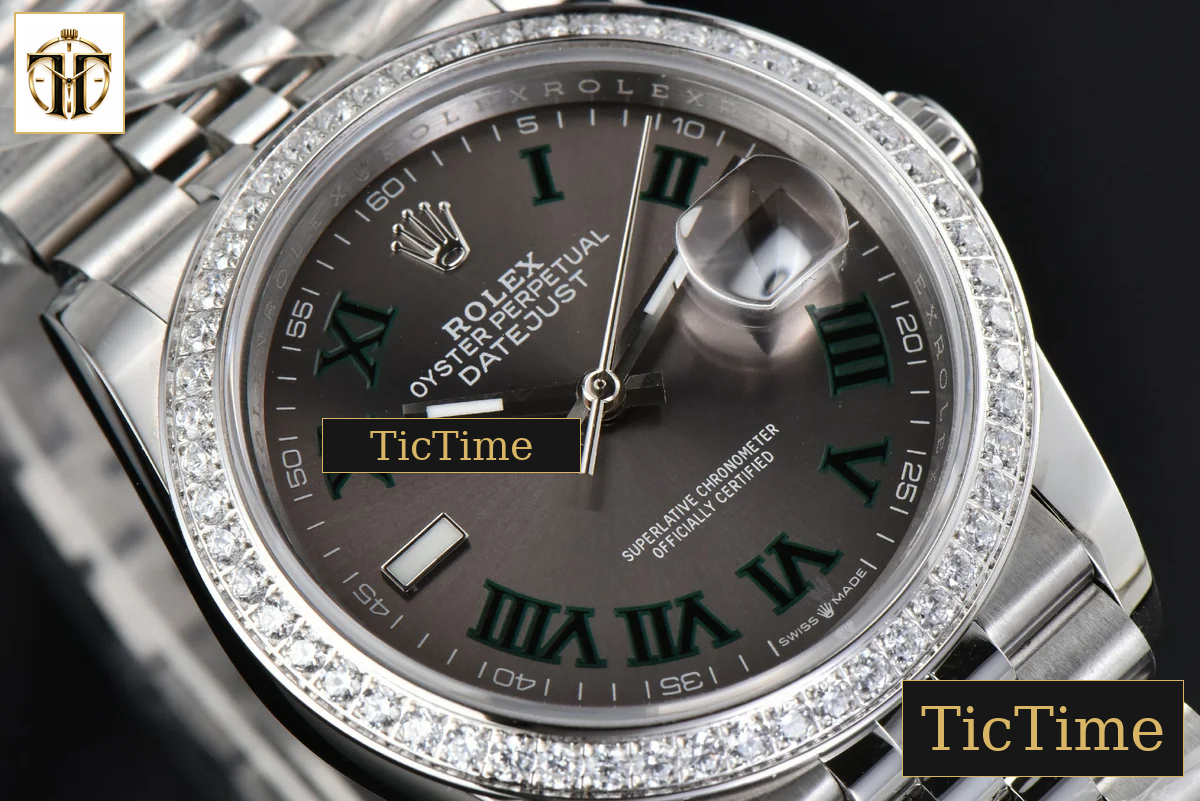 DateJust 36mm BPF Diamond Wimbledon Gray Dial Green Roma Marker Jubilee Bracelet A2824 — foto 11