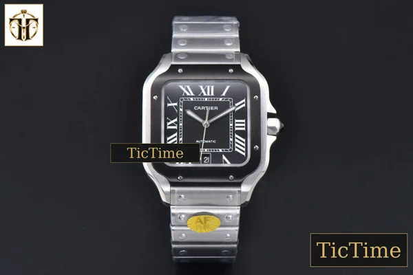 Foto frontal — Santos de Cartier XL 40mm AF SS Black Dial Black Bezel SS Bracelet Miyota 9015