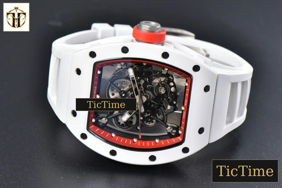 RM055 42.7mm BBRF White Ceramic Red Skeleton Dial White Rubber Strap RMUL2 — foto 15