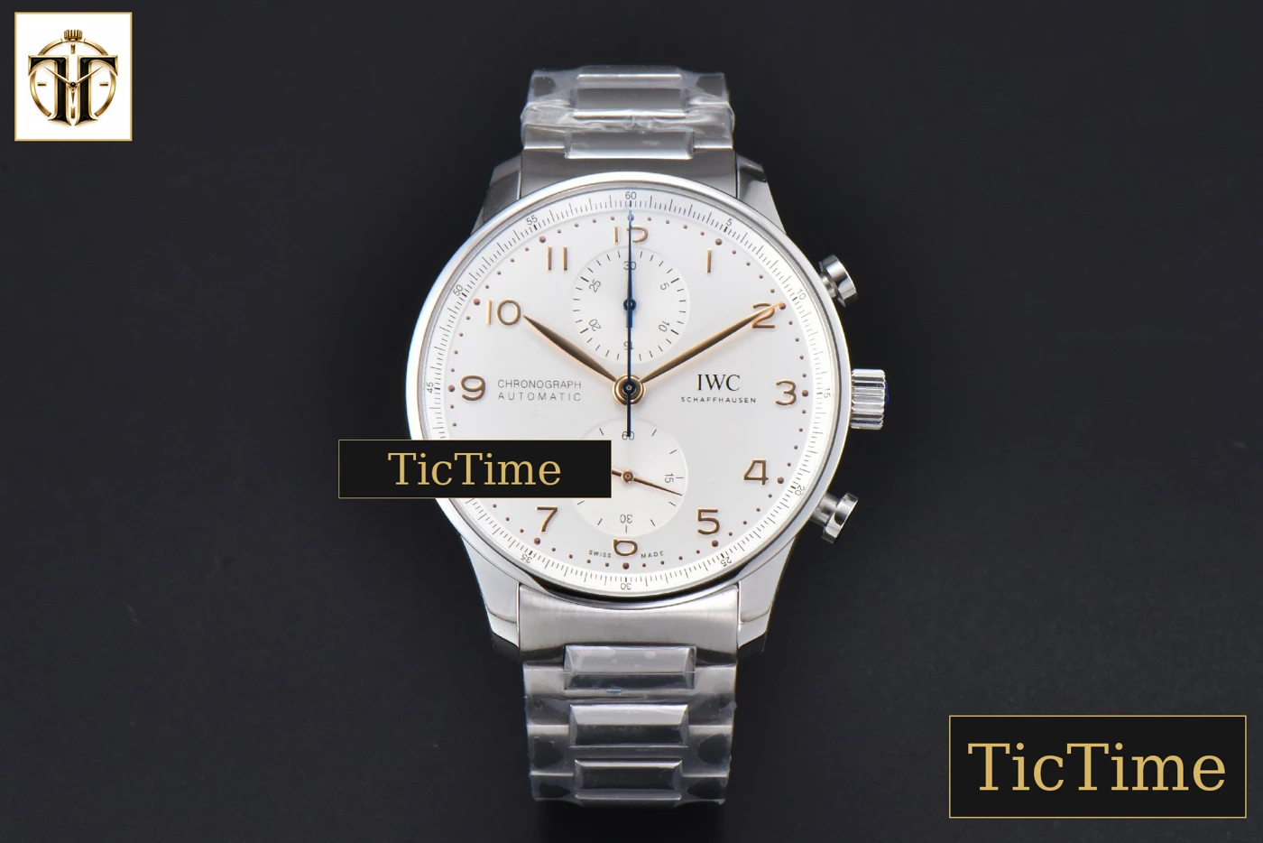 Vista frontal — Portuguese IW371604 41mm ZF White Dial RG Markers SS Bracelet A96355