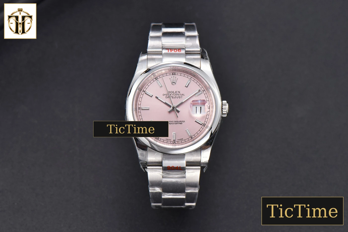 Vista frontal — DateJust 36mm GMF SS Smooth Bezel Pink Dial Lume Marker Oyster Bracelet VR3235