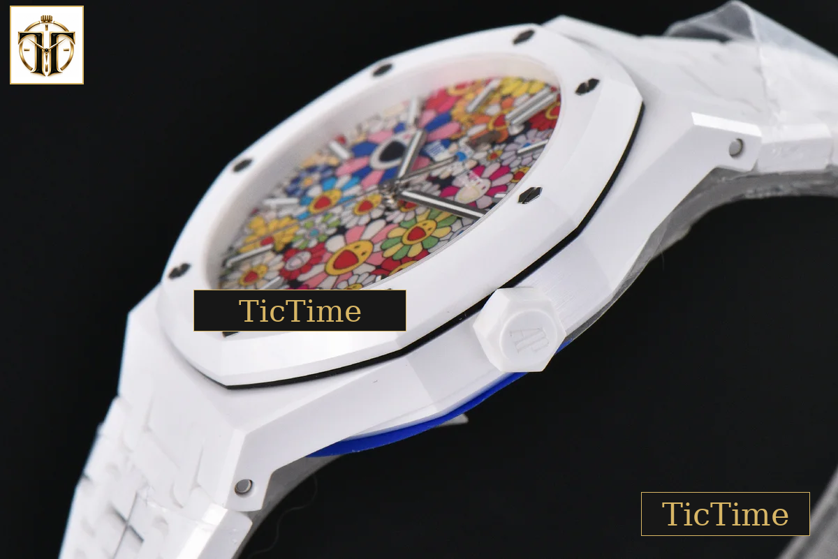 Royal Oak 15500 41mm APSF White Ceramic Takashi Murakami flower Dial SS Bracelet SA4302 — foto 7