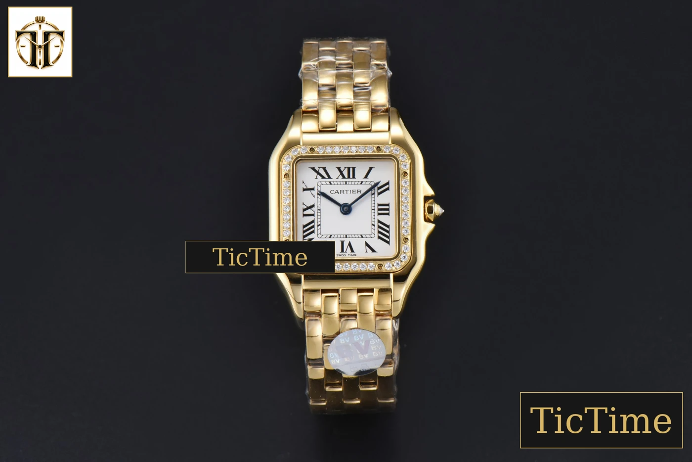 Vista frontal — Panthère Secrete Ladies 27mm BVF YG White Dial Diamond Bezel RG Bracelet Ronda Quartz