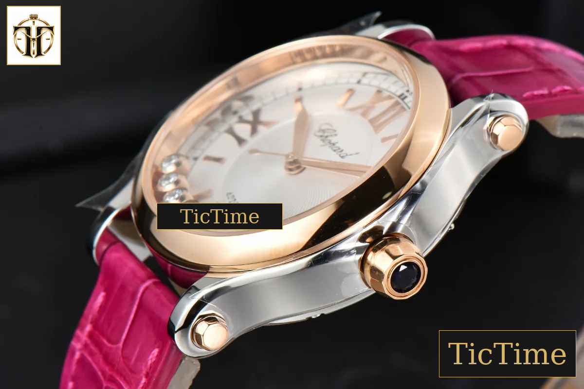 Happy Sport Automatic 33mm HWF RG/SS White Dial Rose Red Leather Strap A2892 — foto 11
